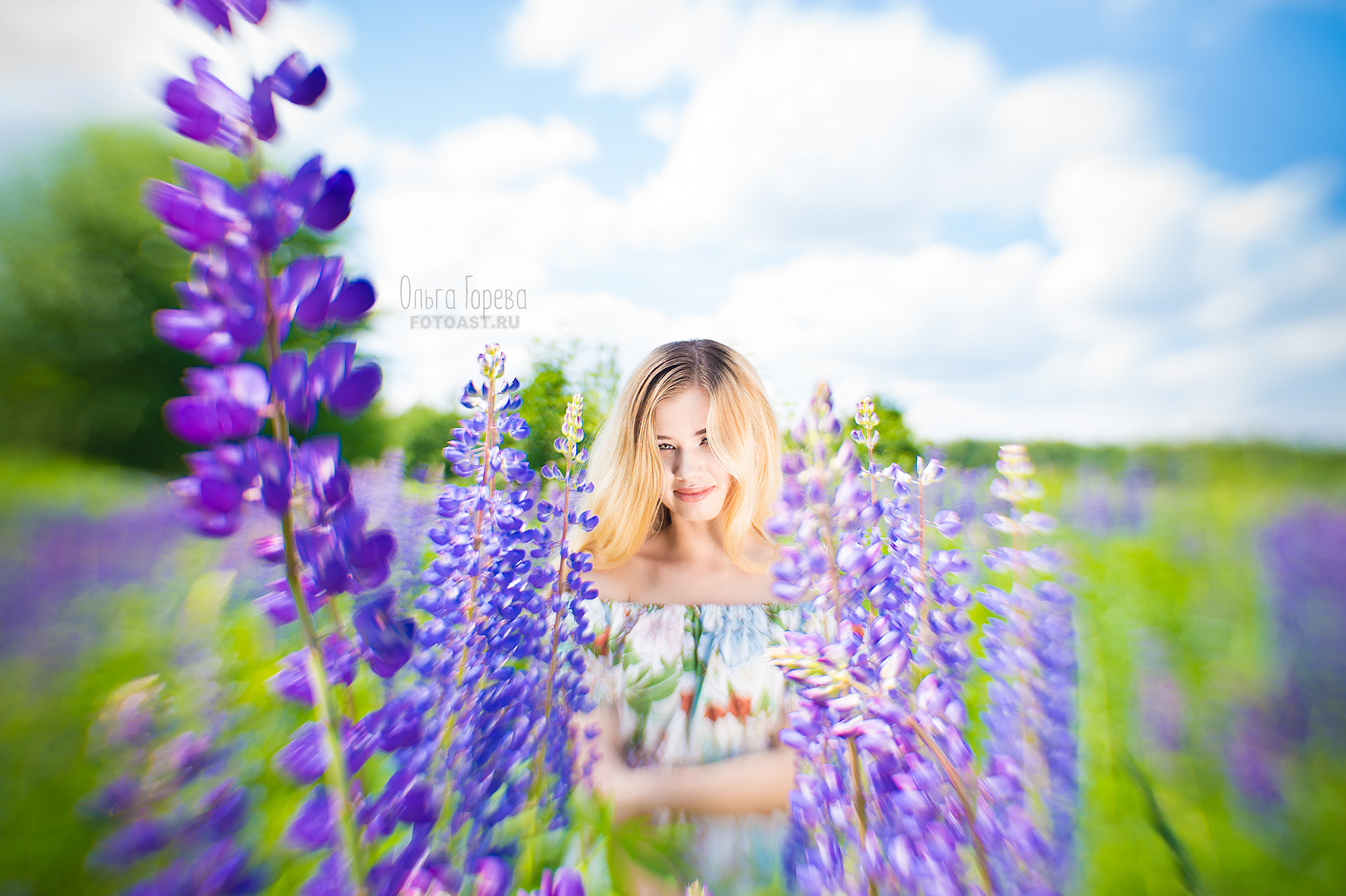 Фотосессия девушки летом в цветущих люпинах в Кирове